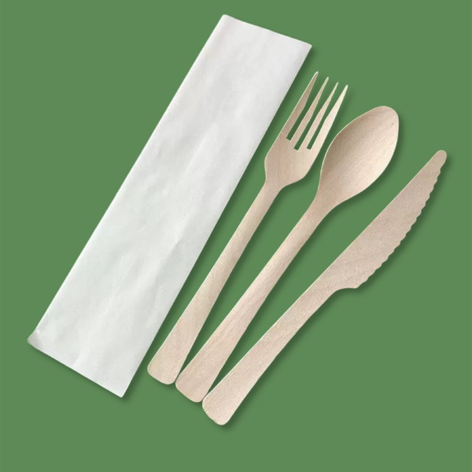 birch wood disposable cutlery set